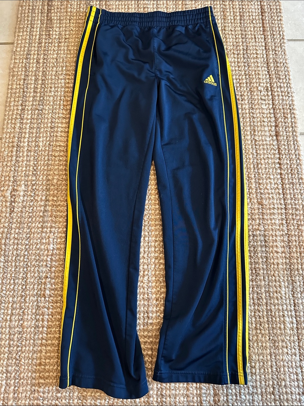 adidas Navy Track Pants with Yellow Side Stripes